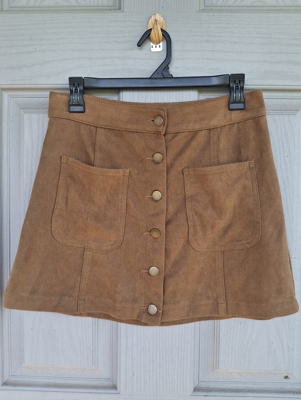 Altar'd State Button-Front Faux Suede Brown Mini Skirt Size Small